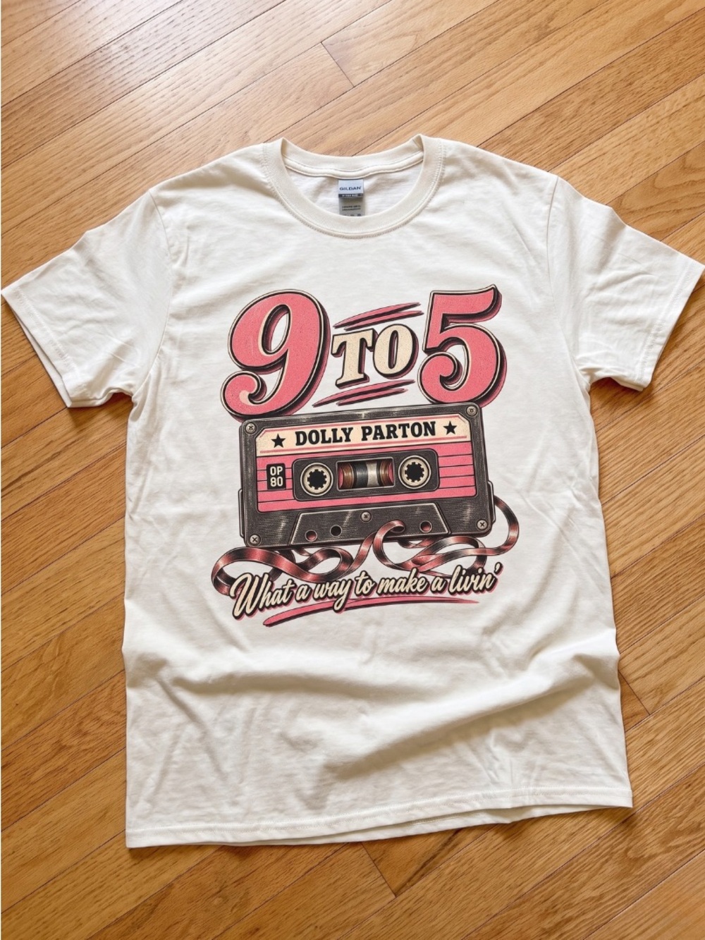 Dolly Parton 9 to 5 T-Shirt Pink Cassette Country Music Graphic Tee